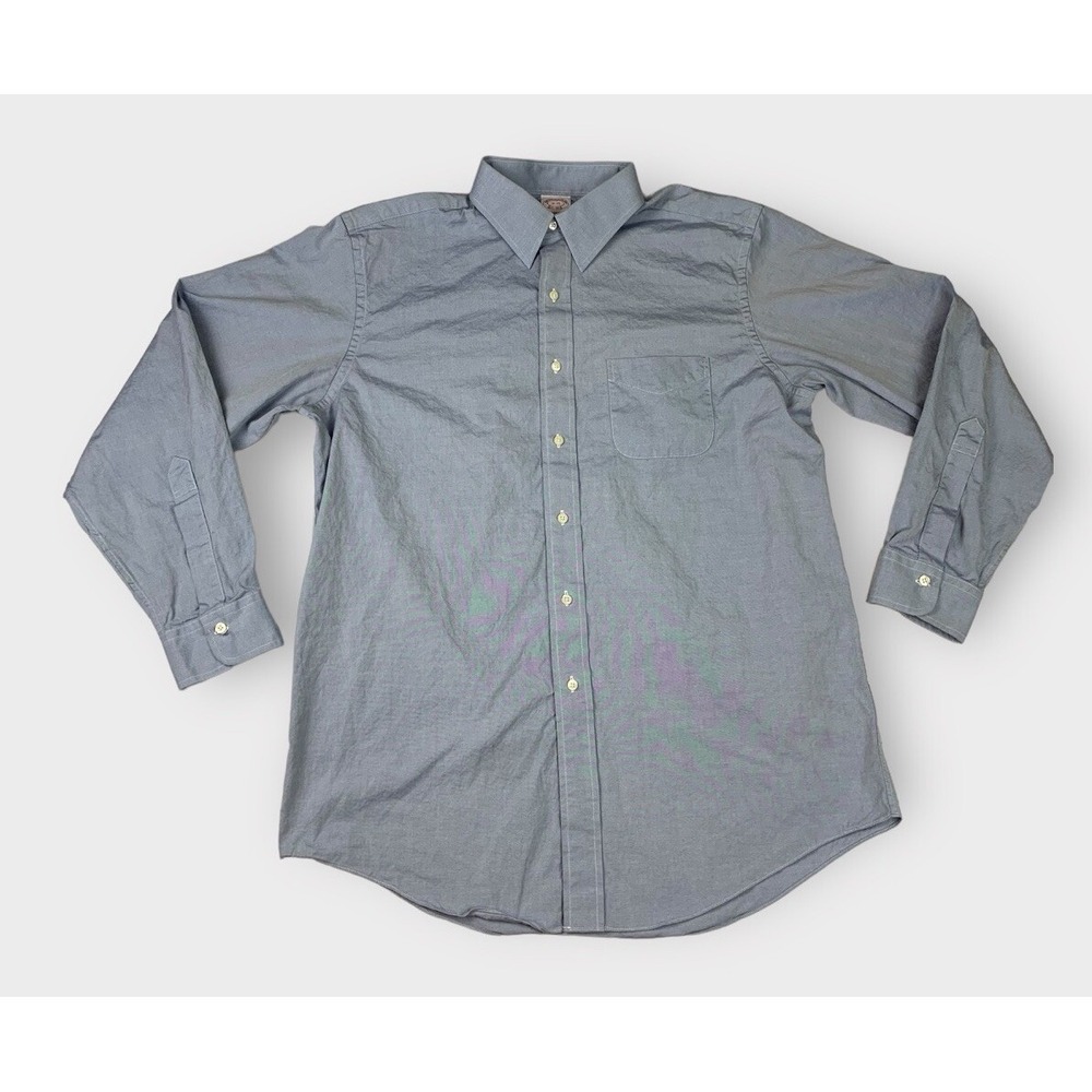 Brooks Brothers Madison Shirt Men 16-35 Large Blue Cotton Classic‎ Relaxed Dress